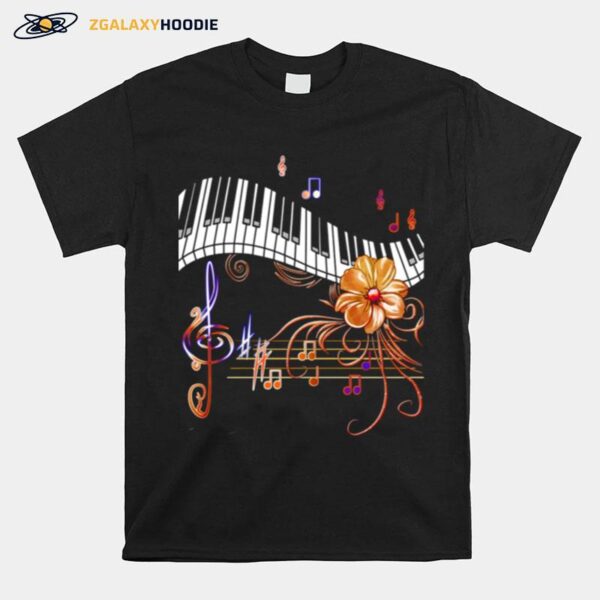 Piano Musically Keyboard Gold Flower T-Shirt