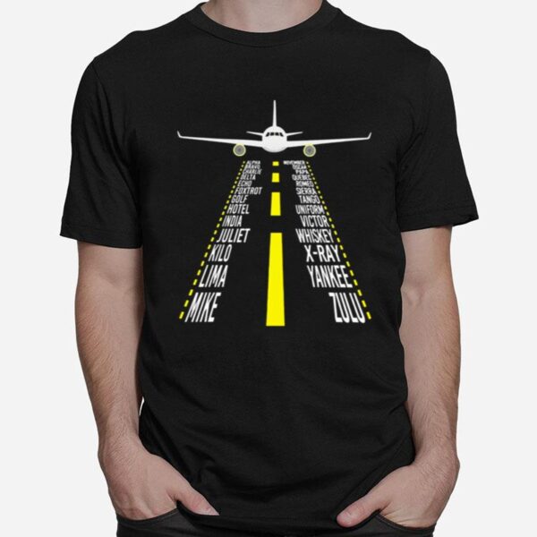 Pilot Phonetic Alphabet Airplane Alpha Bravo Charlie Delta Echo Foxtrot T-Shirt