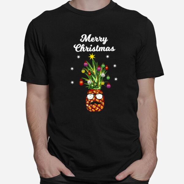 Pineapple Tree Merry Christmas Santa Claus Reindeer T-Shirt