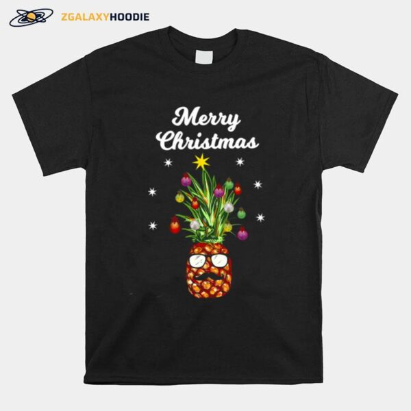 Pineapple Tree Merry Christmas Santa Claus Reindeer T-Shirt