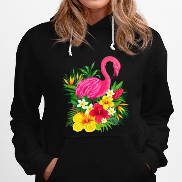 Pink Flamingo Tropical Flowers Tropical Ferns Hoodie