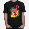 Pink Flamingo Tropical Flowers Tropical Ferns T-Shirt