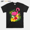 Pink Flamingo Tropical Flowers Tropical Ferns T-Shirt