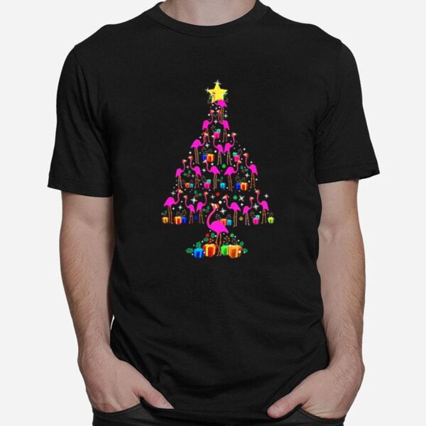 Pink Flamingos Merry Christmas Tree Gift T-Shirt