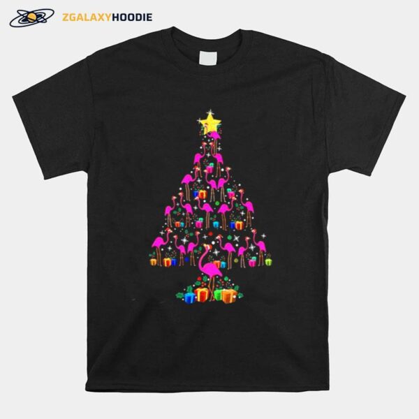 Pink Flamingos Merry Christmas Tree Gift T-Shirt