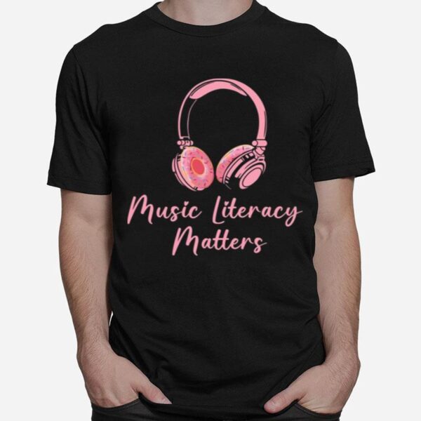 Pinky Donut Headphone Music Literacy Matters T-Shirt