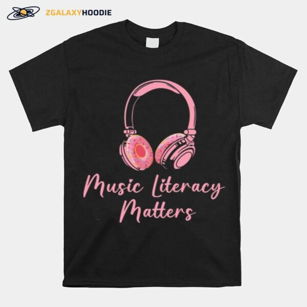 Pinky Donut Headphone Music Literacy Matters T-Shirt