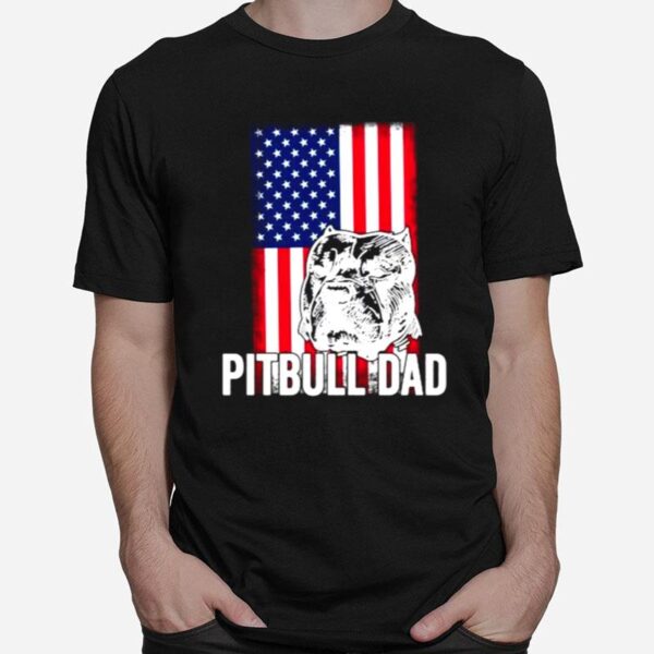 Pitbull Dad American Flag T-Shirt