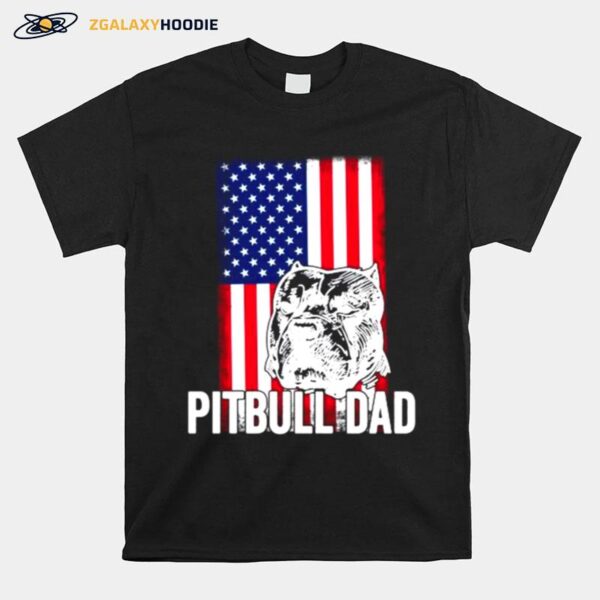 Pitbull Dad American Flag T-Shirt