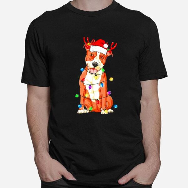 Pitbull Santa Christmas Light T-Shirt