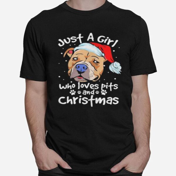 Pitbull Santa Just A Girl Who Loves Pets And Christmas T-Shirt