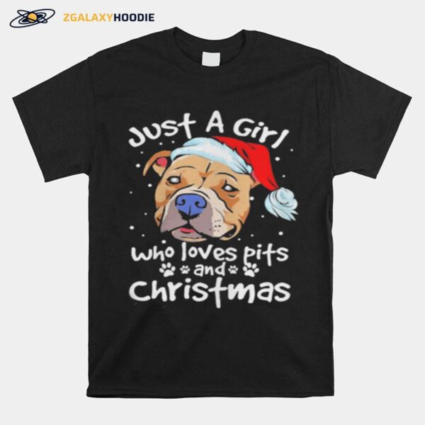 Pitbull Santa Just A Girl Who Loves Pets And Christmas T-Shirt