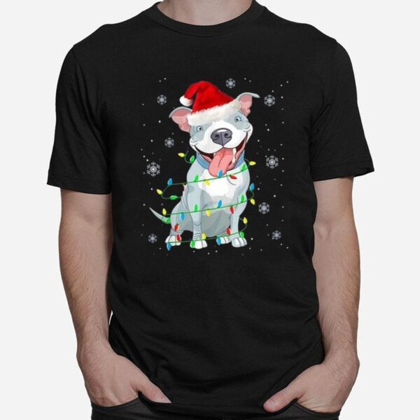 Pitbull Santa Light Merry Christmas T-Shirt