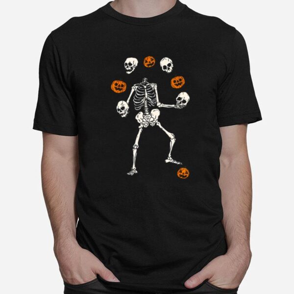 Play With Me Stay Spooky Juggling Skeleton Pumpkins And Skeleton Halloween T-Shirt