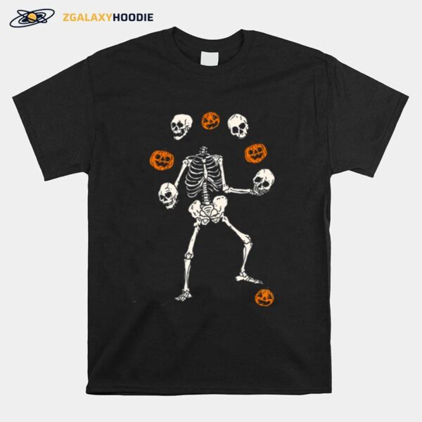 Play With Me Stay Spooky Juggling Skeleton Pumpkins And Skeleton Halloween T-Shirt