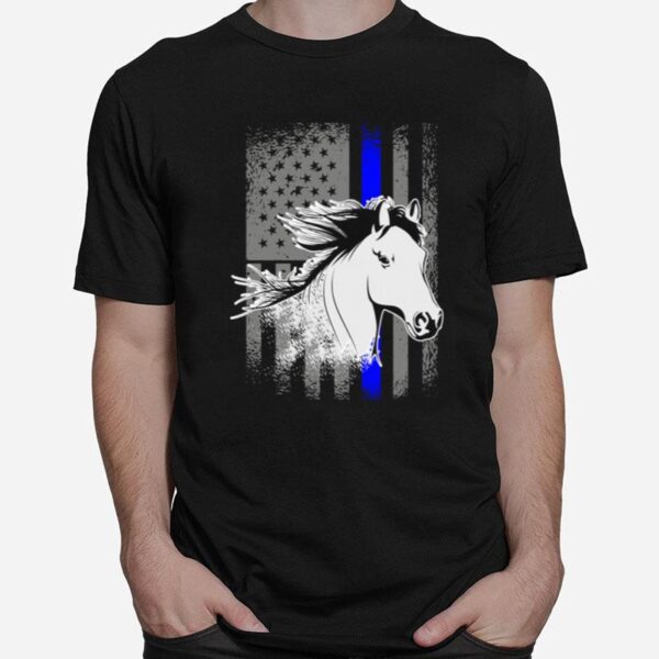 Police Horse Mounted Patrol American Flag T-Shirt