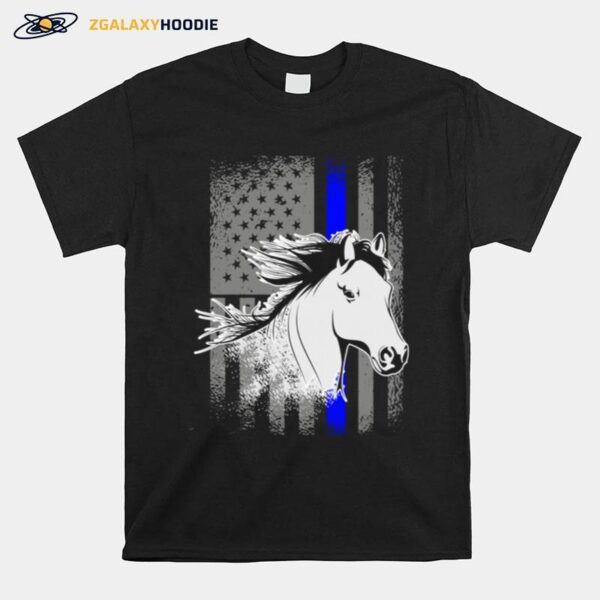 Police Horse Mounted Patrol American Flag T-Shirt