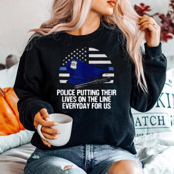 Police Lives On The Line Patriotic Law Enforcer Patriotism Sweater
