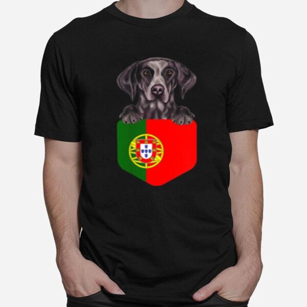 Portugal Flag German Shorthaired Pointer Dog In Pocket T-Shirt