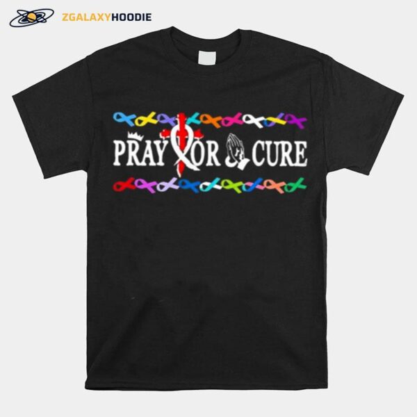 Pray For A Cure Ribbon Breast Cancer T-Shirt