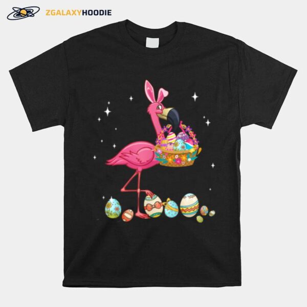 Pretty Easter Flamingo With Easter Basket T-Shirt