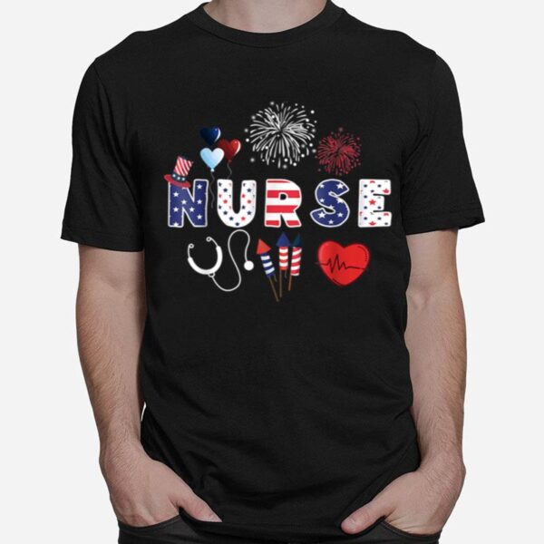 Pride Nurse Usa Flag Stethoscope Patriotic Nurse 4Th Of July T B09Zp631Zl T-Shirt