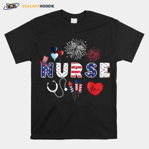 Pride Nurse Usa Flag Stethoscope Patriotic Nurse 4Th Of July T B09Zp631Zl T-Shirt