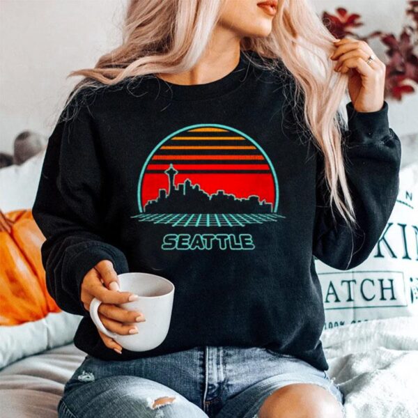 Seattle City Skyline Retro 80S Style Souvenir Vintage Sweater