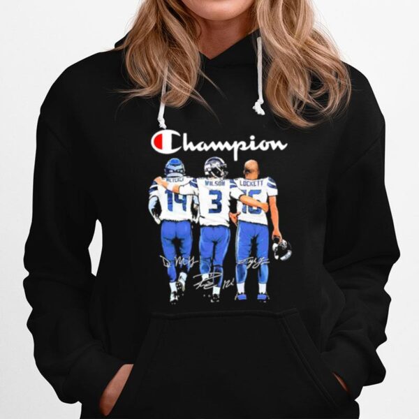 Seattle Seahawks Champion Metcalf Wilson And Lockett Signatures Hoodie