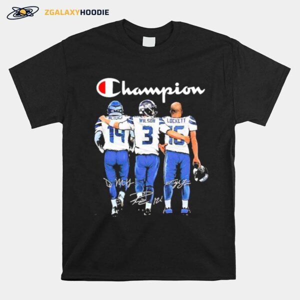 Seattle Seahawks Champion Metcalf Wilson And Lockett Signatures T-Shirt