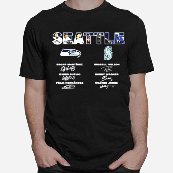 Seattle Sport Teams Edgar Martinez Russell Wilson Corp Suzuki Signatures T-Shirt