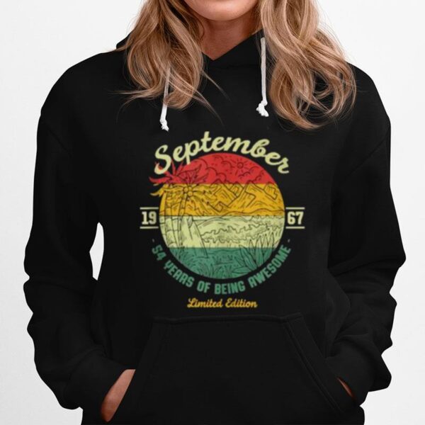 September 1967 54 Years Of Being Awesome Birthday Sunset Hoodie