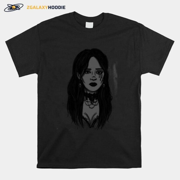 Sexy Goth Girl Vampire Horror Undead Illustrated T-Shirt