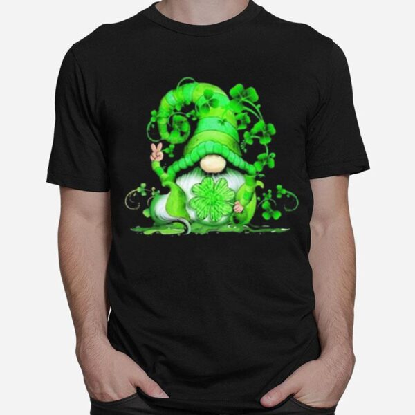 Shamrock V Sign Gnome Patricks Day T-Shirt