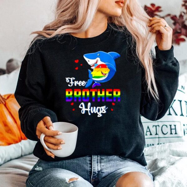 Shark Free Brother Hugs Lbgt Rainbow Heart Gay Pride Month Sweater