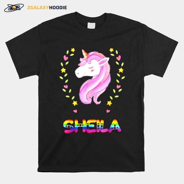 Sheila Name Unicorn Lgbt T-Shirt