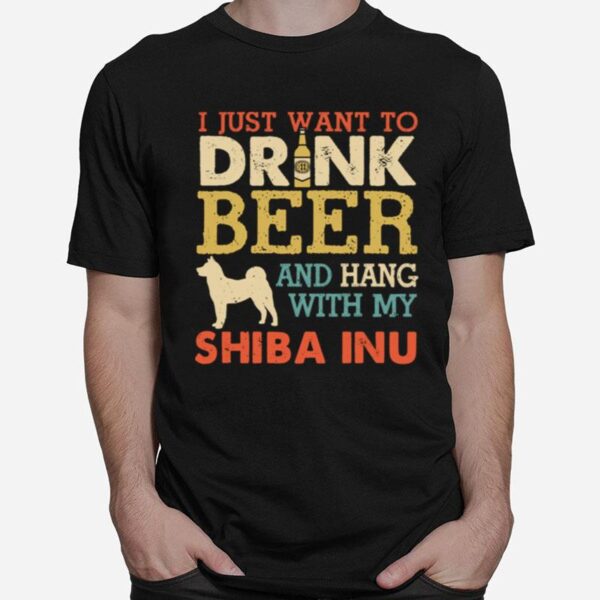 Shiba Inu Dad Drink Beer Hang With Dog Vintage T-Shirt