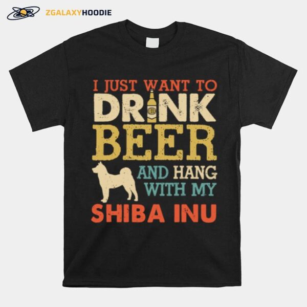 Shiba Inu Dad Drink Beer Hang With Dog Vintage T-Shirt