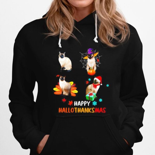 Siamese Cat Happy Hallothanksmas Hoodie