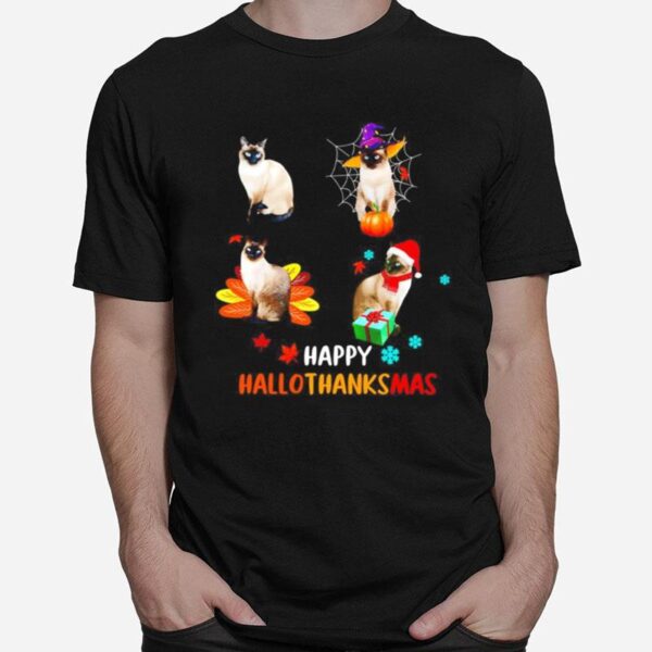 Siamese Cat Happy Hallothanksmas T-Shirt