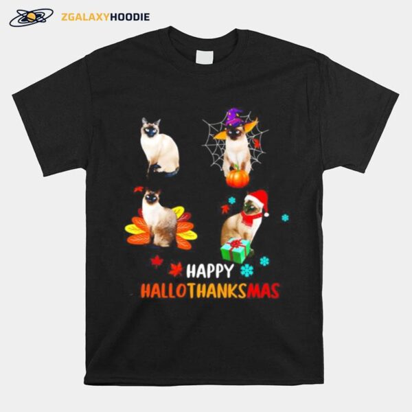 Siamese Cat Happy Hallothanksmas T-Shirt