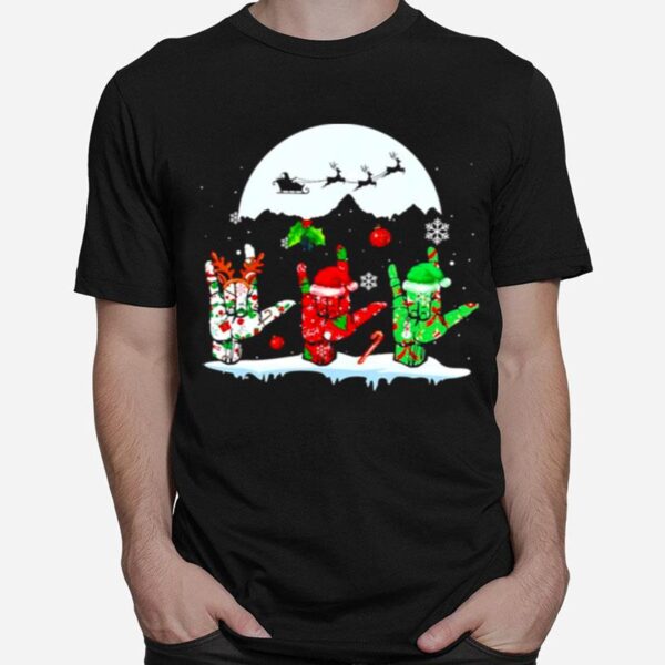 Sign Language Light Cchristmas Reindeer Santa Hat Asl T-Shirt