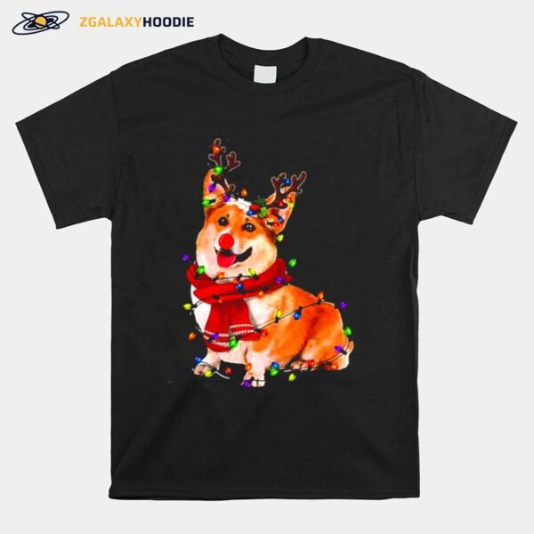 Silly Reindeer Corgi Christmas Graphic Xmas T-Shirt