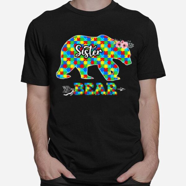 Sister Bear Autism Awareness Puzzle Ribbon Blue In April T-Shirt