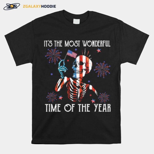 Skeleton American Flag Its The Most Wonderful Time Of The Year Firework T-Shirt