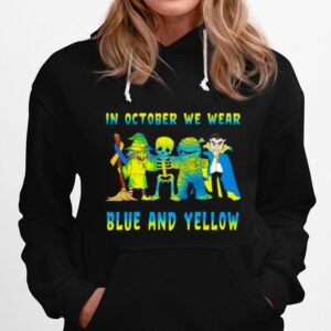 Skeleton In October We Wear Blue And Yellow Hoodie