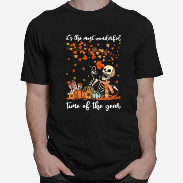 Skeleton Its The Most Wonderful Time Of The Year Pumpkin Halloween T-Shirt