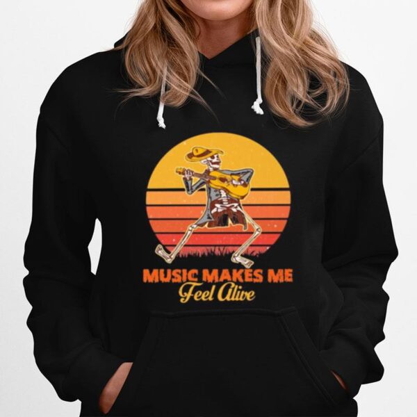 Skeleton Play Guitar Music Makes Me Feel Alive Vintage Retro Hoodie