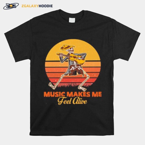 Skeleton Play Guitar Music Makes Me Feel Alive Vintage Retro T-Shirt