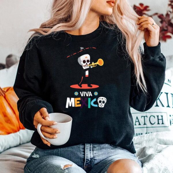 Skeleton Playing Trumpet Viva Mexico Day Of The Dead Sweater